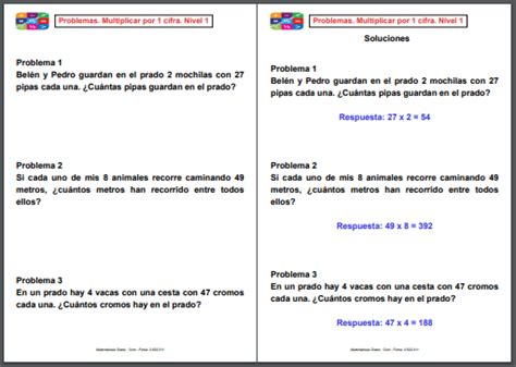 Problemas De Multiplicaciones Primaria