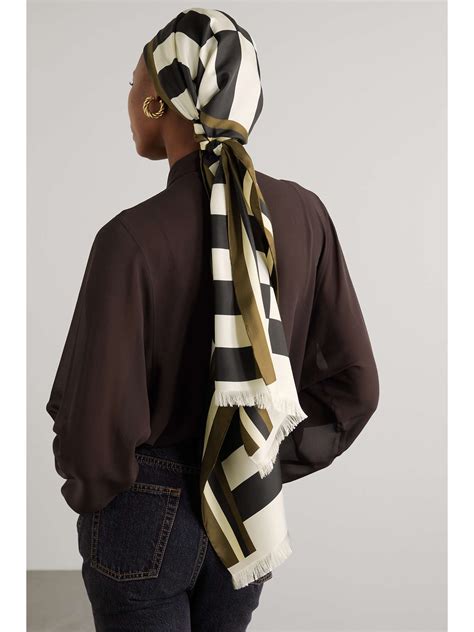 SAINT LAURENT Frayed Striped Silk Twill Scarf NET A PORTER