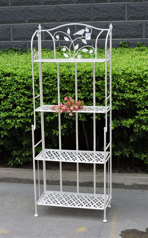 Popular Shabby Chic Anti White 4 Tier Metal Garden Shelf Outdoor Plant