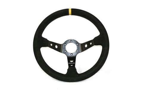 Rally Steering Wheel Deep Dish Mm Black Suede Black Spoke Motamec Ebay