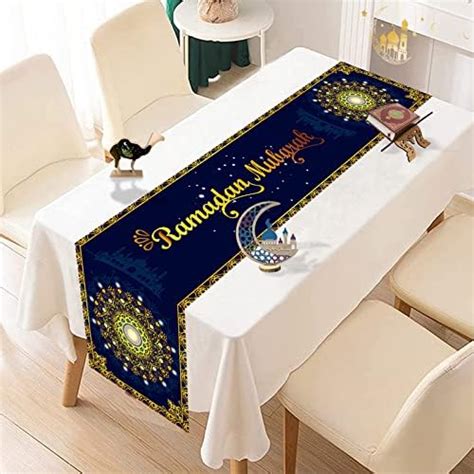 Amazon Eid Mubarak Table Runner Blue Gold Ramadan Mubarak Table