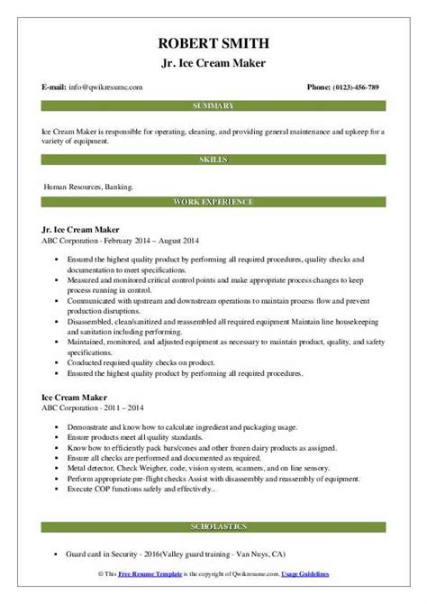 Ice Cream Maker Resume Samples Qwikresume