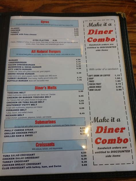 Menu at City Limits Diner cafe, Saline