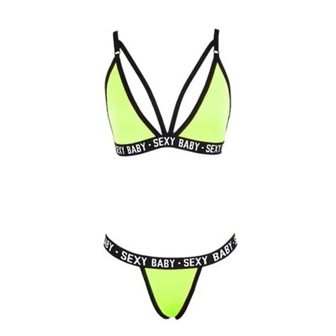 S XL Women Sexy Lace Bra Set Letters Lingerie Transparent No Steel Ring Suit Sexy Bikini