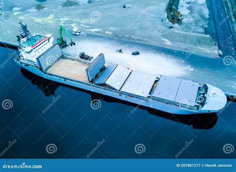 Bulk Carrier Ship at Port Loading Grain into Open Holds Stock Image ...