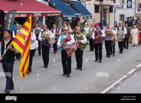 Traditional Asturian Pipe Bands Banda De Gaitas In Asturias During A