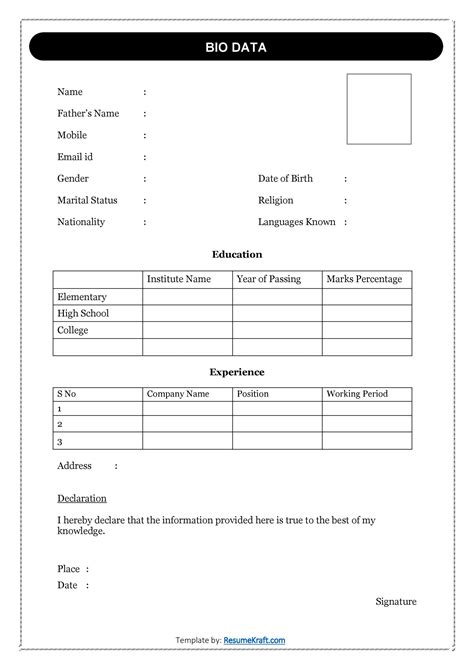 20 Sample Bio Data Formats For Job Pdf And Word Free Download 2024