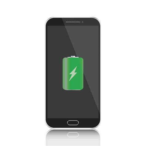 Black smartphone with green full battery icon. Realistic vector ...