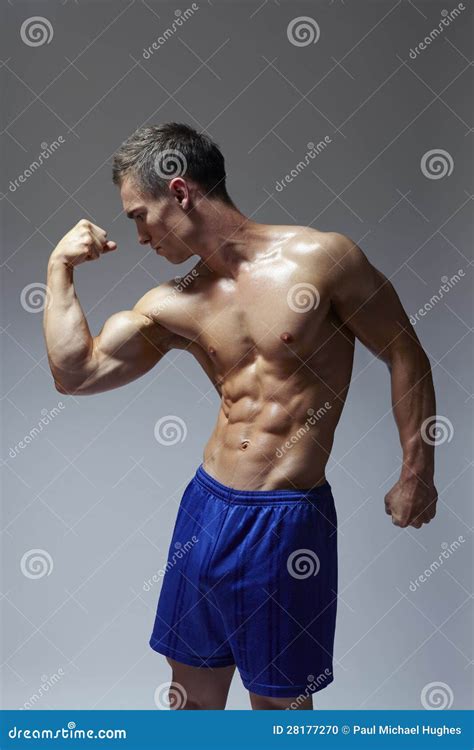 Muscular Young Man Flexing Arm Muscles Royalty-Free Stock Image | CartoonDealer.com #28177270