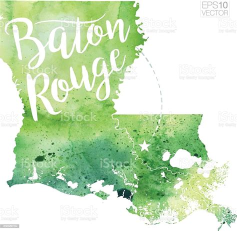 Baton Rouge Louisiana Usa Vector Watercolor Map Stock Illustration