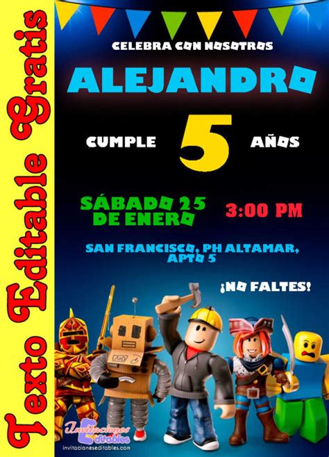 Invitación de Roblox 01 Gratis Invitaciones Editables 2023