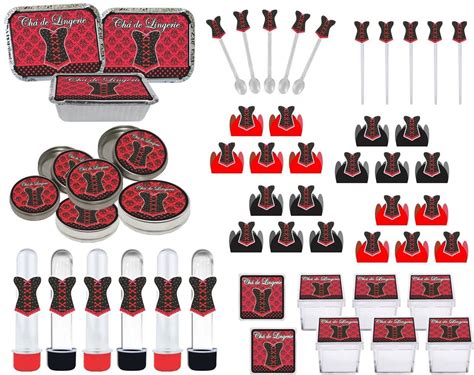 Kit festa Chá de Lingerie vermelho e preto 114 peças Elo7