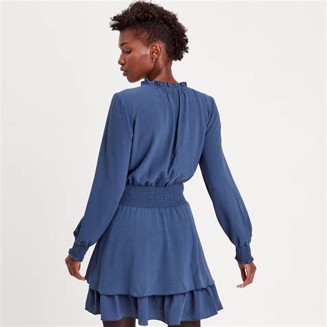 Robe évasée à volants bleu foncé femme Vibs