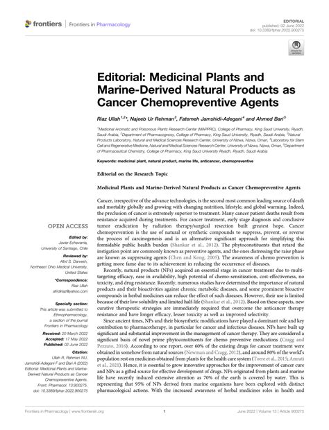 PDF Editorial Medicinal Plants And Marine Derived Natural Products