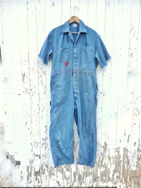 Vintage Coveralls Mechanic Jumpsuit Workwear Herringbone Sz M Etsy