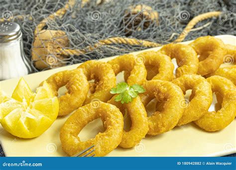 Roman Style Squid Platter Stock Photo Image Of Donut