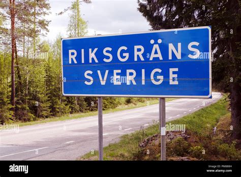 National border Sweden. Road sign viewed from Norway at the national ...