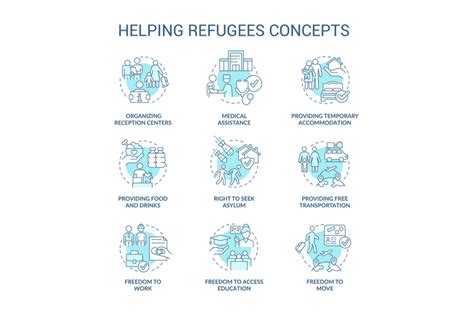 Helping Refugees Turquoise Concept Icons Set By Bsd Studio Thehungryjpeg