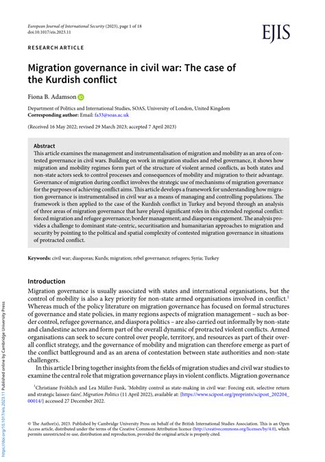 Pdf Migration Governance In Civil War The Case Of The Kurdish Conflict