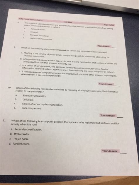 Solved Fall 2017 8. The system of user identification and | Chegg.com