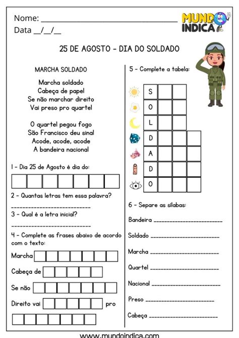 Dia Do Soldado Para Imprimir - Dia do Soldado: Atividades Divertidas para Crianças para Imprimir