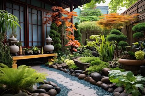 Premium Photo | Zen garden with a variety of plants