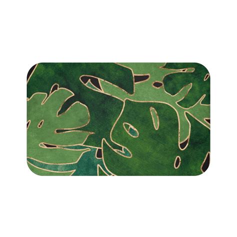 Tuniu Botanical Bath Mat Forest Emerald Green Tropical Jungle Beige