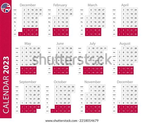 2023 Calendar Vertical Grid Vector Calendar Stock Vector (Royalty Free ...