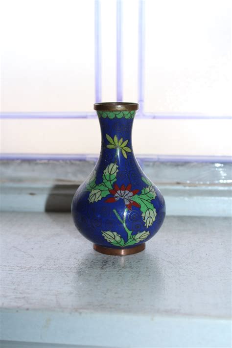 Vintage Chinese Cloisonne Vase Brass And Enamel