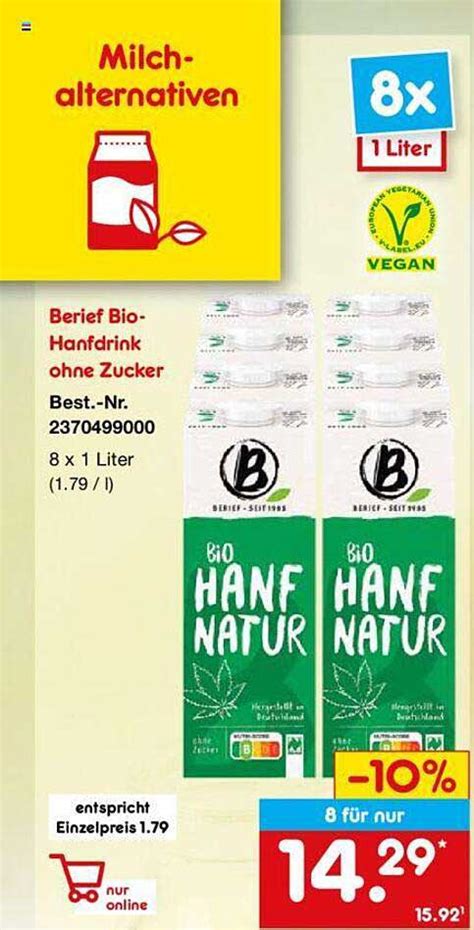 Berief Bio Hanfdrink Ohne Zucker Angebot Bei Netto Marken Discount