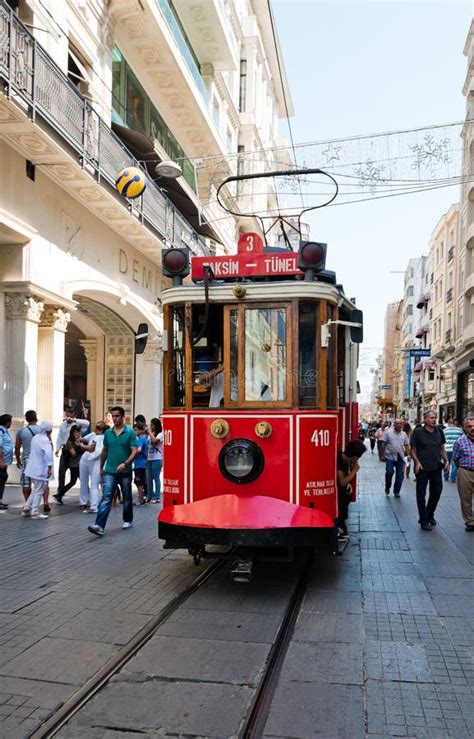 Retro Tram Moves Along a Busy Istiklal Street in Istambul. Editorial ...
