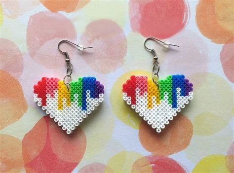 Colorful Heart Earrings Pixel Heart Earrings Handmade Cute Jewelry