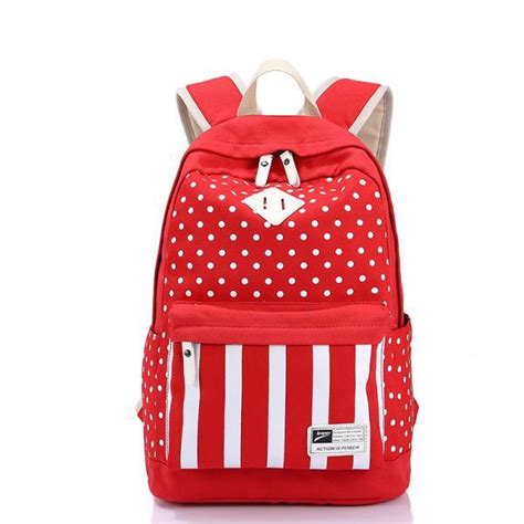 Polka Dot And Strip Print School Backpack Canvas Bag On Luulla