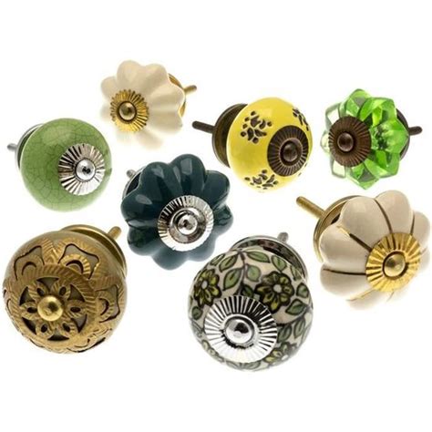 Assortiment De Boutons De Placard En C Ramique Vert Et Jaune Mg