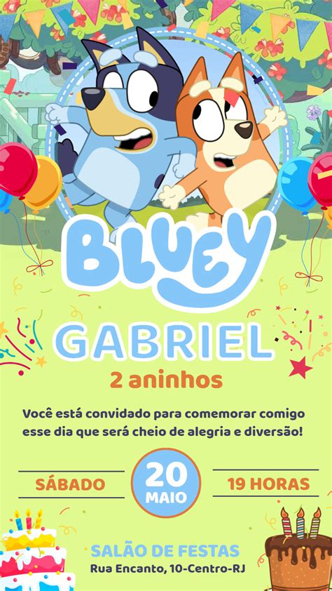 Convite Anivers Rio Bluey E Bingo Edite Gr Tis Nosso Editor Online