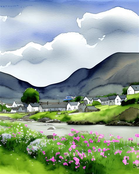 Welsh Village Scene Creative Fabrica