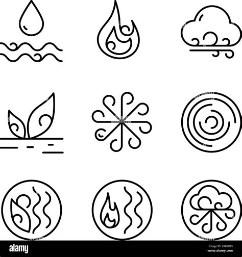 Ayurvedic Outline Elements Water Fire Air Earth And Ether Icons Set Vector Ayurvedic Icons