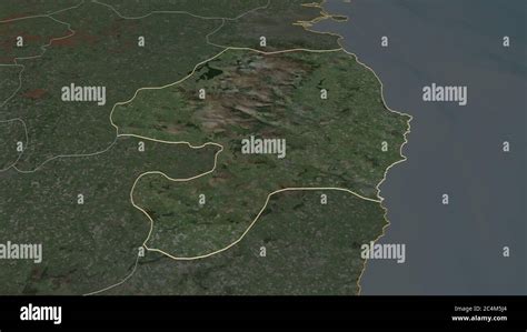 Zoom In On Wicklow County Of Ireland Outlined Oblique Perspective