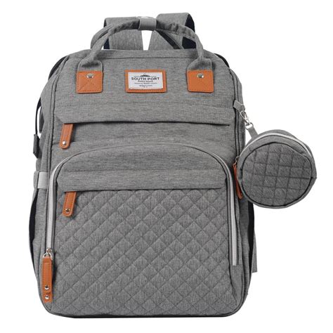 Mochila Maternal Gris South Port Plegable Con Cambiador Cuna Portátil 2