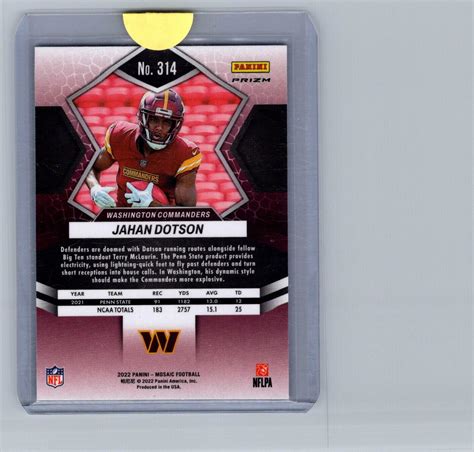 2022 Panini Mosaic Jahan Dotson Rc Washington Commanders 314 Silver