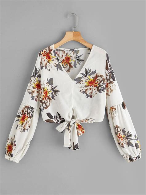 Floral Print Knot Hem Blouse Shein Sheinside Fashion Tops Blouse