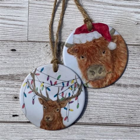 Scottish Christmas Decorations Set Of 2 Ceramic Hanging Tree Etsy Uk