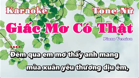 KARAOKE Giấc Mơ Có Thật TONE NỮ LỆ QUYÊN Piano Version BEAT