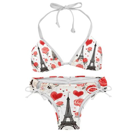 Eiffel Tower Valentine S Day Detachable Sponge Adjustable Strap Bikini