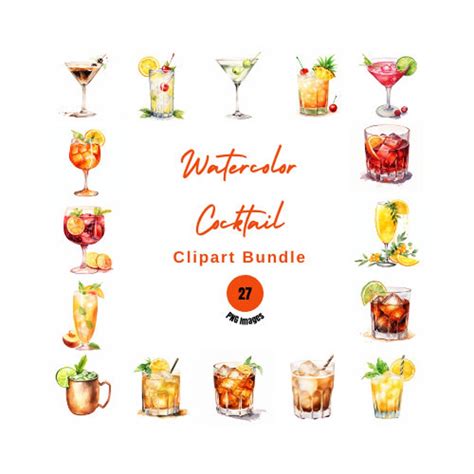 Watercolor Cocktail Clipart Cocktails Art Alcohol Illustrations Alcohol Clipart Drinks Clip Art