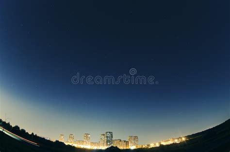 Beautiful View Of Clean Night Starry Sky Over Moscow Highland Stock