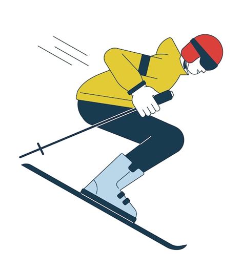 Skieur Masculin Avec Bâtons Sur Skis Caractère Vectoriel De Couleur