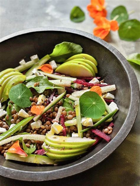 Lentil Salad with Feta + Lemon Turmeric Sunshine Dressing - Saffron Trail