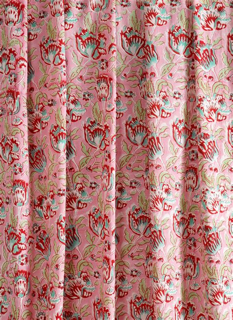 Pink Floral Print Cotton Fabric Block Print Fabric Indian Etsy