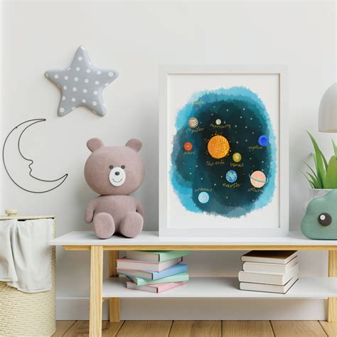 Colorful Solar System Painting Digital Art, Kids Room Decor, Solar ...